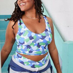 Aerie Offline Real Me Keyhole Back Longline Sports Bra Blue Green Size S NWT